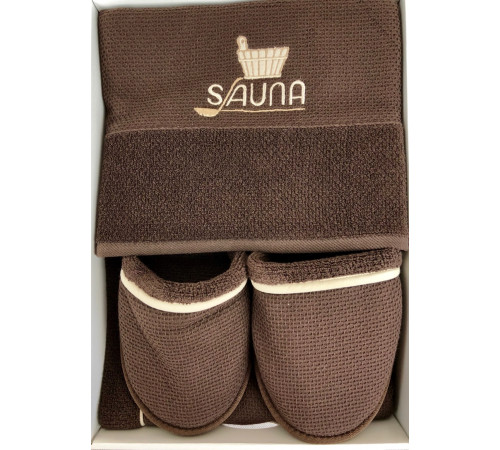 Набор килт + полотенце + тапочки мужской Sauna Dufour коричневый