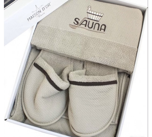Набор килт + полотенце + тапочки мужской Sauna Dufour бежевый