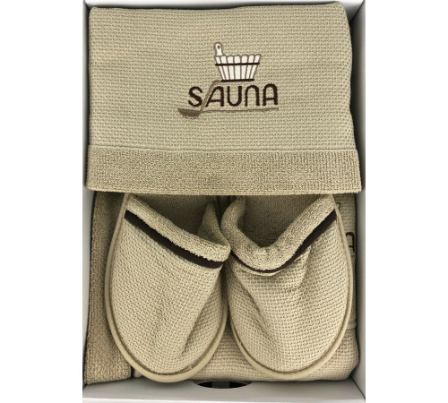 Набор килт + полотенце + тапочки мужской Sauna Dufour бежевый