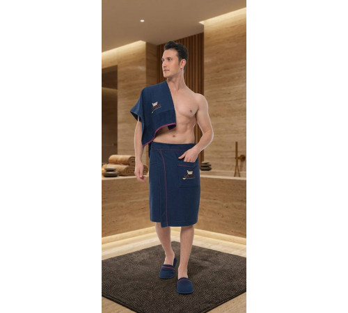 Набор килт + полотенце + тапочки мужской Sauna Dufour синий