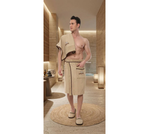 Набор килт + полотенце + тапочки мужской Sauna Dufour коричневый