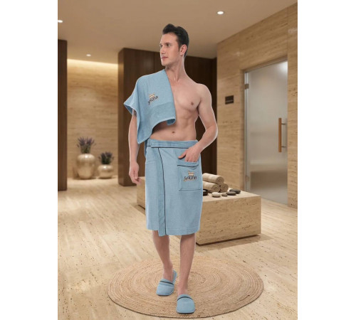 Набор килт + полотенце + тапочки мужской Sauna Dufour голубой