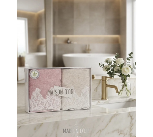 Набор полотенец Jasmin 50x100 см бежевый-розовый Maison D'or