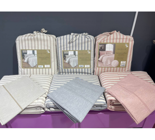 Natural Cotton полутороспальное постельное белье Maison D'or розовый широкая полоска