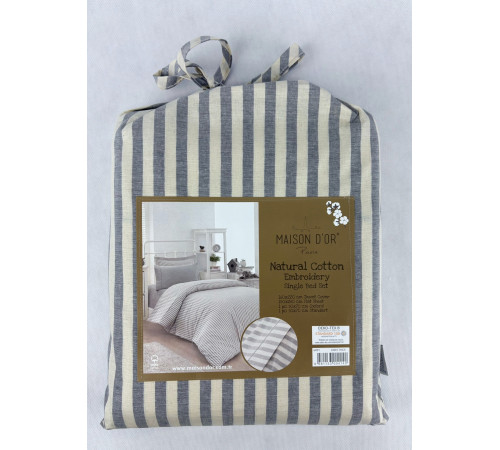 Natural Cotton полутороспальное постельное белье Maison D'or серый широкая полоска