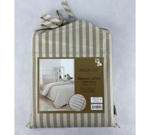Natural Cotton полутороспальное постельное белье Maison D'or бежевый широкая полоска