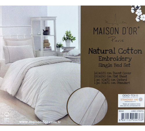 Natural Cotton полутороспальное постельное белье Maison D'or бежевый узкая полоска