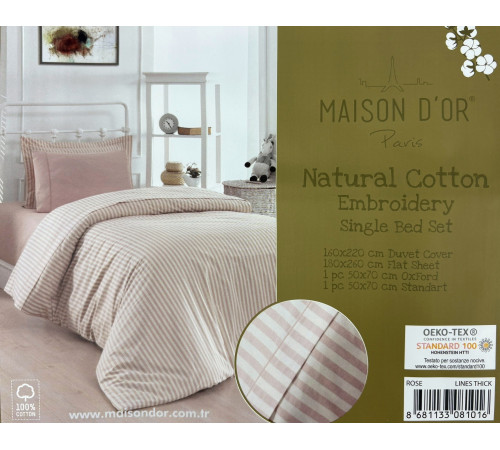 Natural Cotton полутороспальное постельное белье Maison D'or розовый широкая полоска