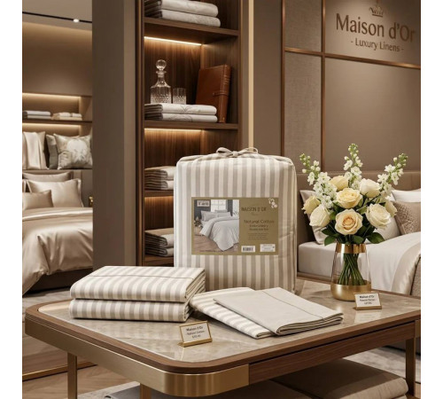 Natural Cotton полутороспальное постельное белье Maison D'or бежевый широкая полоска
