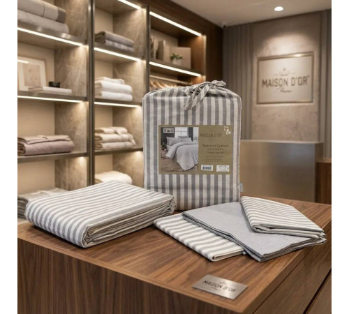 Natural Cotton полутороспальное постельное белье Maison D'or серый широкая полоска