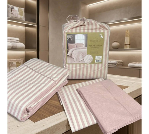Natural Cotton полутороспальное постельное белье Maison D'or розовый широкая полоска
