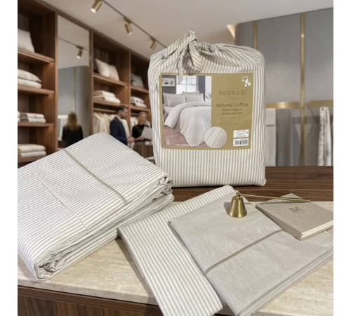 Natural Cotton полутороспальное постельное белье Maison D'or бежевый узкая полоска