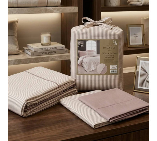 Natural Cotton полутороспальное постельное белье Maison D'or розовый узкая полоска