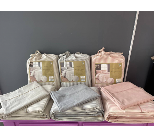 Natural Cotton полутороспальное постельное белье Maison D'or розовый узкая полоска