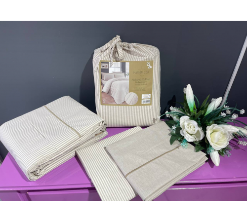 Natural Cotton полутороспальное постельное белье Maison D'or бежевый узкая полоска