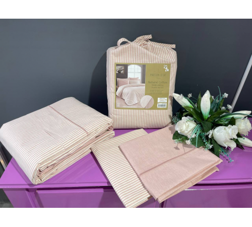 Natural Cotton полутороспальное постельное белье Maison D'or розовый узкая полоска