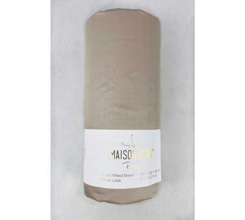 Satin Sheet полутороспальная простынь на резинке с наволочками бежевый